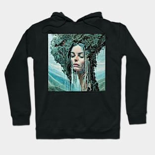 Optical illusion of portrait of pretty young woman and some nature Hoodie